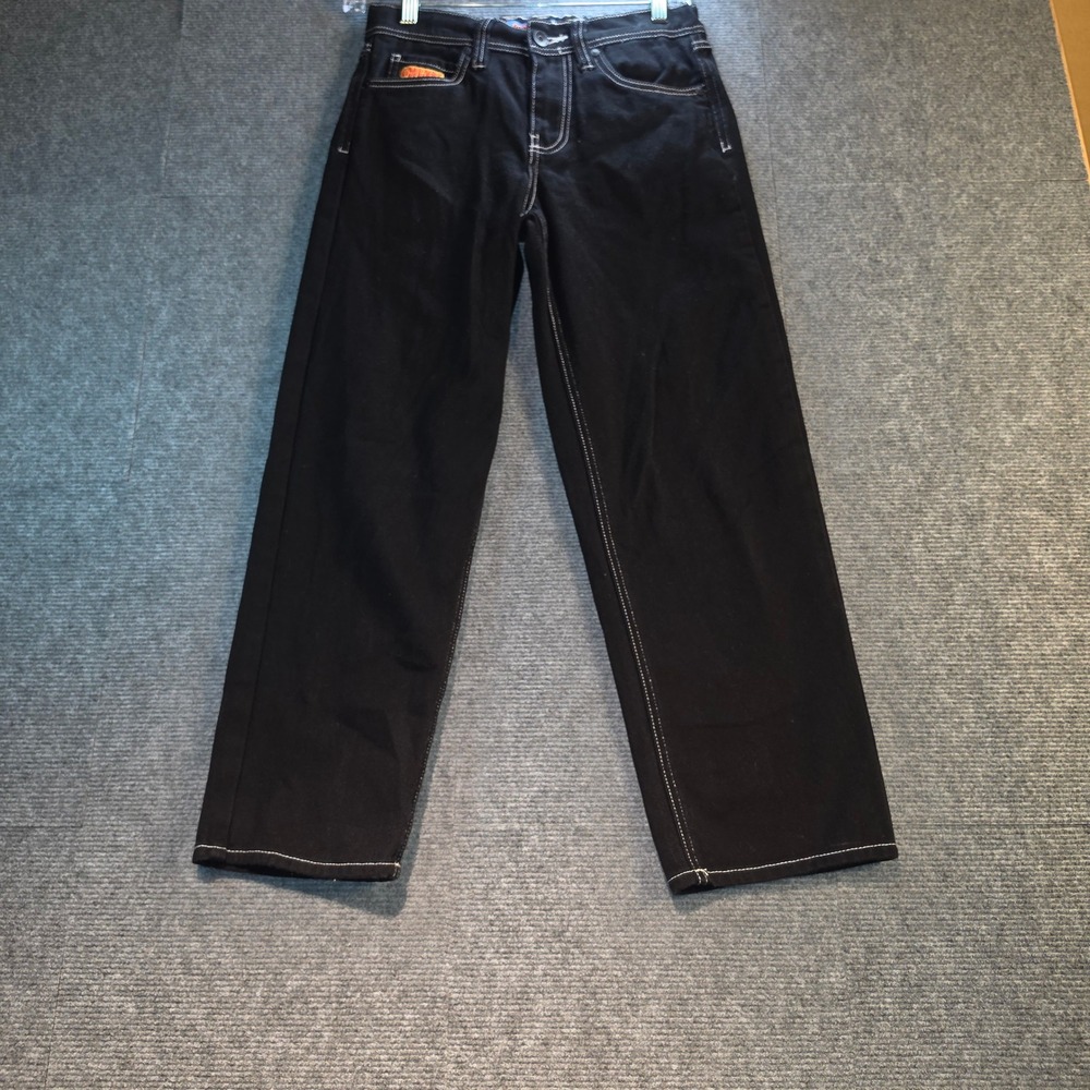 Empyre Relaxed Jeans Women 25 Black Excellent White Contrast Stitch Skatecore